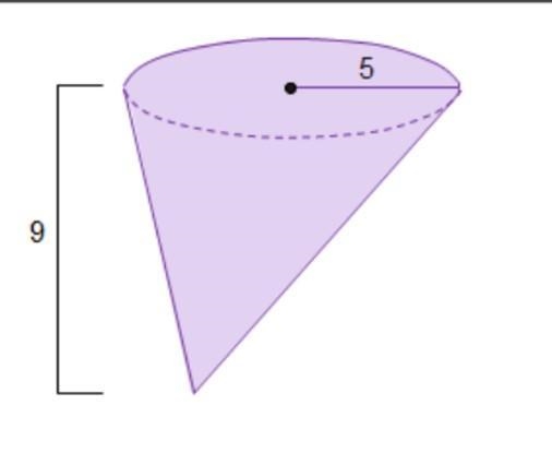 An oblique cone has a radius of 5 units and a height of 9 units. What is the approximate-example-1