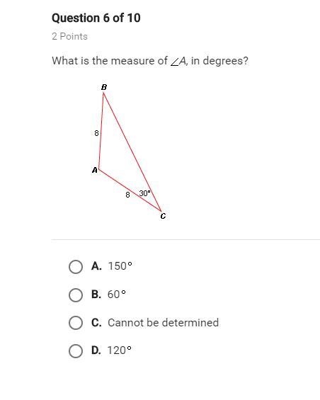 What is the measure of < A, In degrees?-example-1