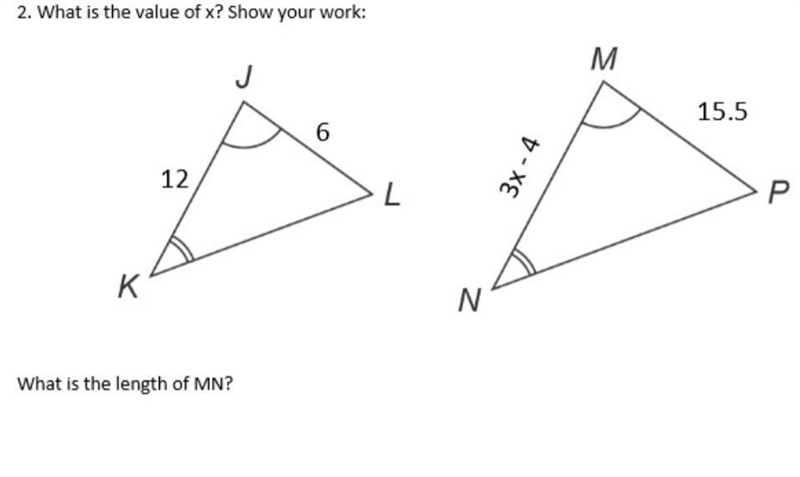 What is the value of x? What is the length of MN Please explain how you got the answer-example-1