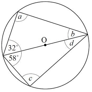 Find the measure of b+d. A. 74 B. 90 C. 32 D. 58-example-1