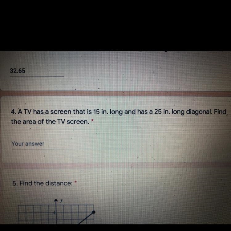 A tv has a screen that is 15 in long and has a 25 in long diagonal find the area of-example-1