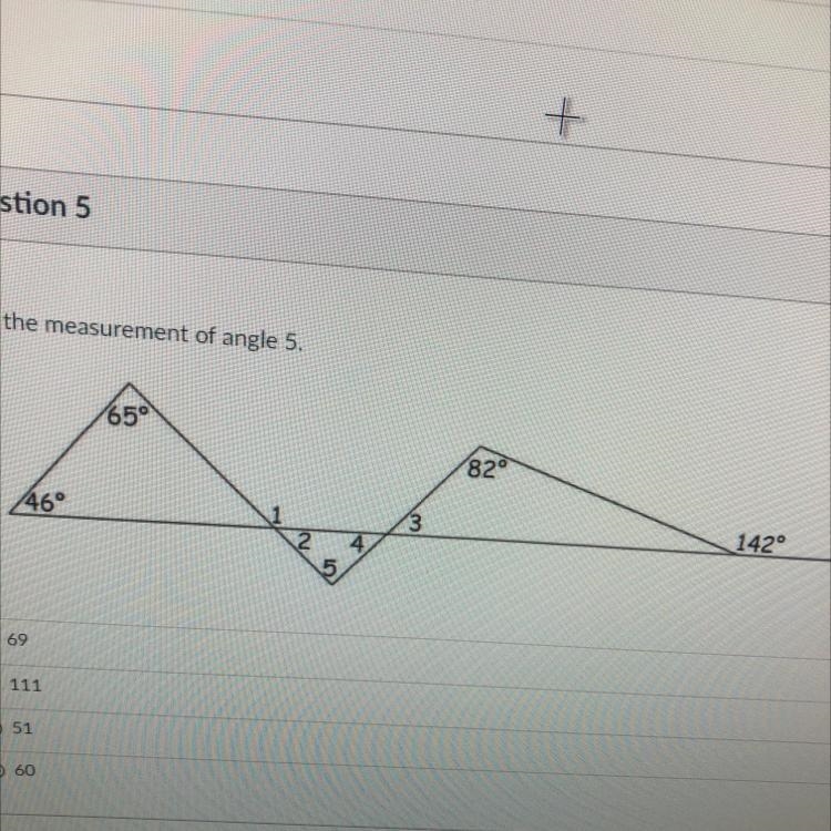 Find the measurement of angle 5-example-1