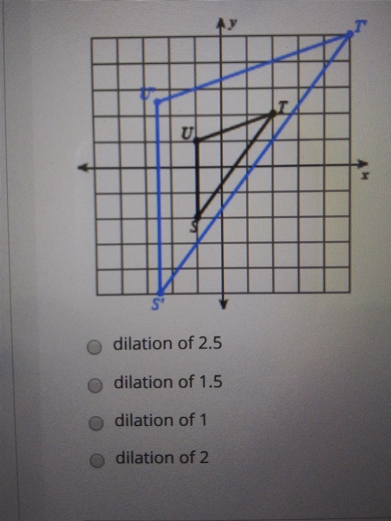 State the scale factor of the dilation about the origin of the black image to the-example-1