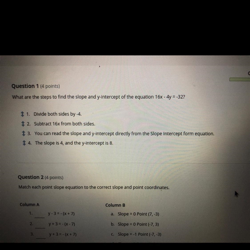 What are the steps to find the slope and y-intercept of the equation 16x - 4y = -32?-example-1