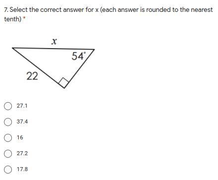 Select the correct answer for x, each answer is rounded to the nearest tenth.-example-1