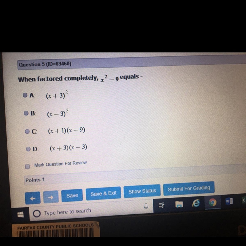 When factored completely, x^2-9 equals what?-example-1