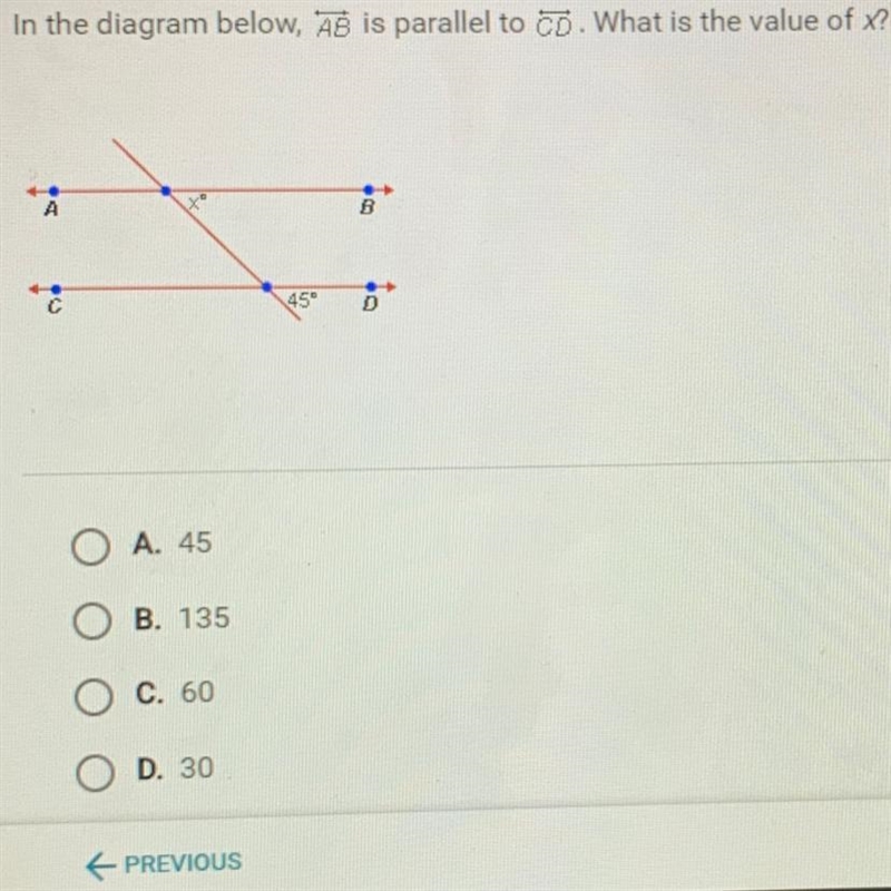 In the diagram below, AB is parallel to cd what is the value of x?-example-1