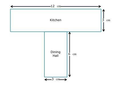 A scale drawing for a restaurant is shown below. In the drawing, 3 cm represents 4 m-example-1