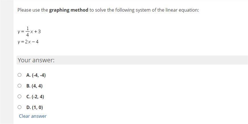 Please use the graphing method to solve the following system of the linear equation-example-1