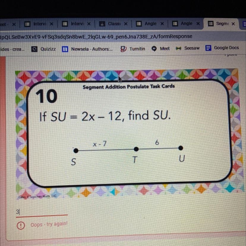 If SU = 2x – 12, find SU.-example-1