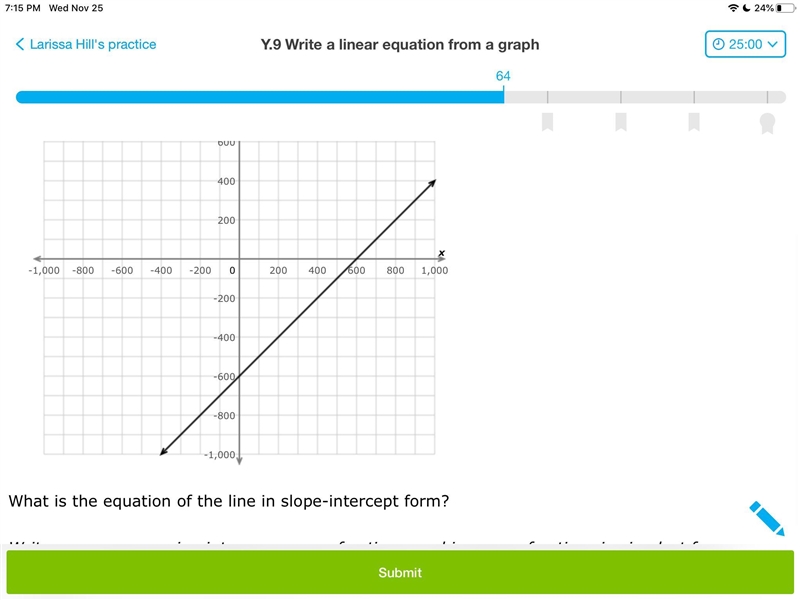 Write the equation of the line in slope intercept form-example-1