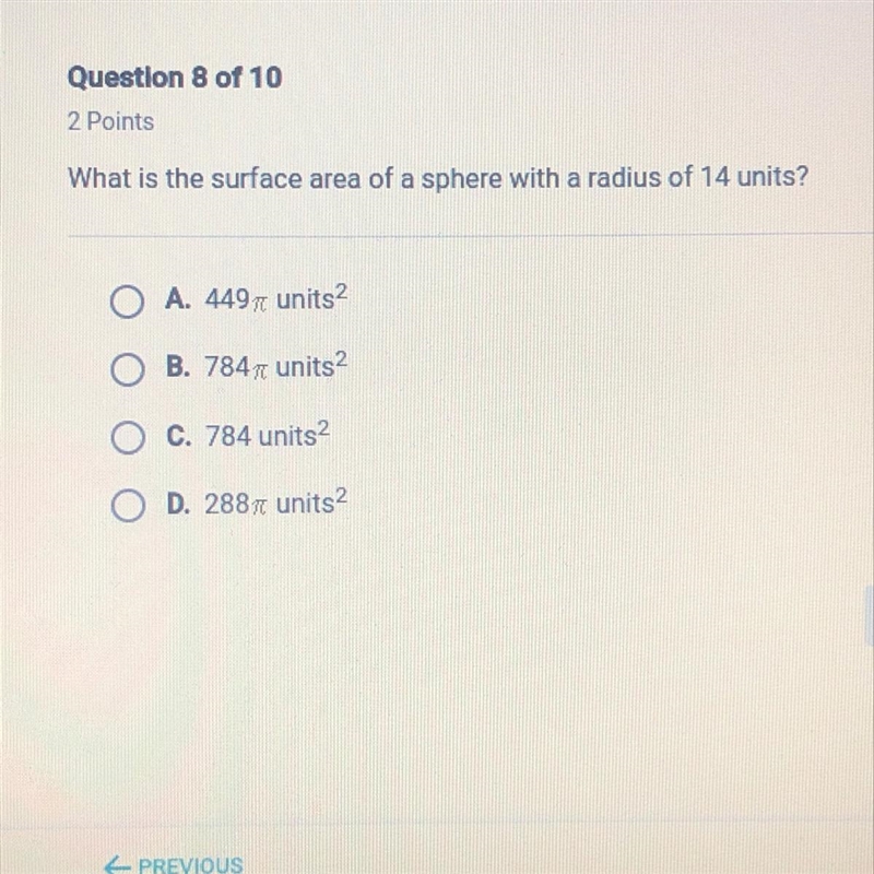 What is the surface area of a sphere with a radius of 14 units?-example-1