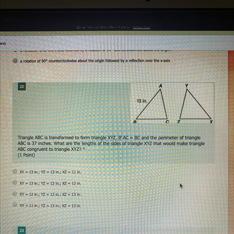 Triangle ABC is transformed to form triangle XYZ. If AC = BC and the perimeter of-example-1