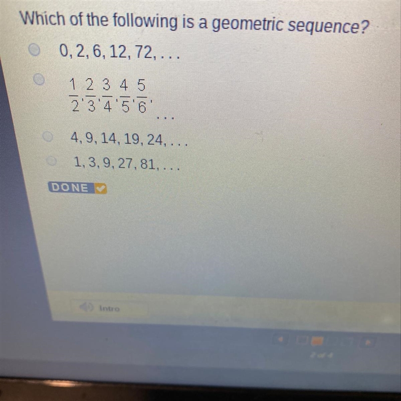 Which of the following is a geometric sequence?-example-1