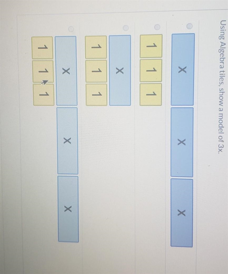 Using Algebra tiles, show a model of 3x.​-example-1