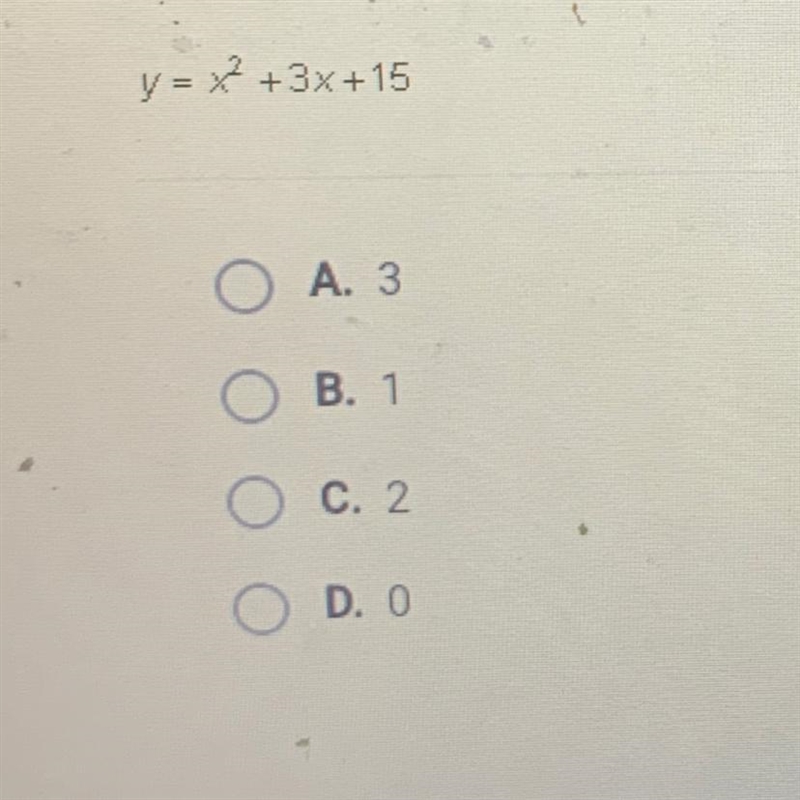 How many times does the quadratic function below intersects the X axis?-example-1