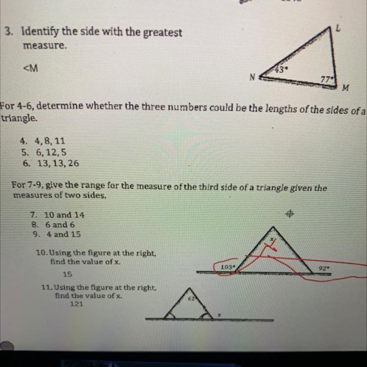 For 4-6, determine whether the three numbers could be the lengths of the sides of-example-1