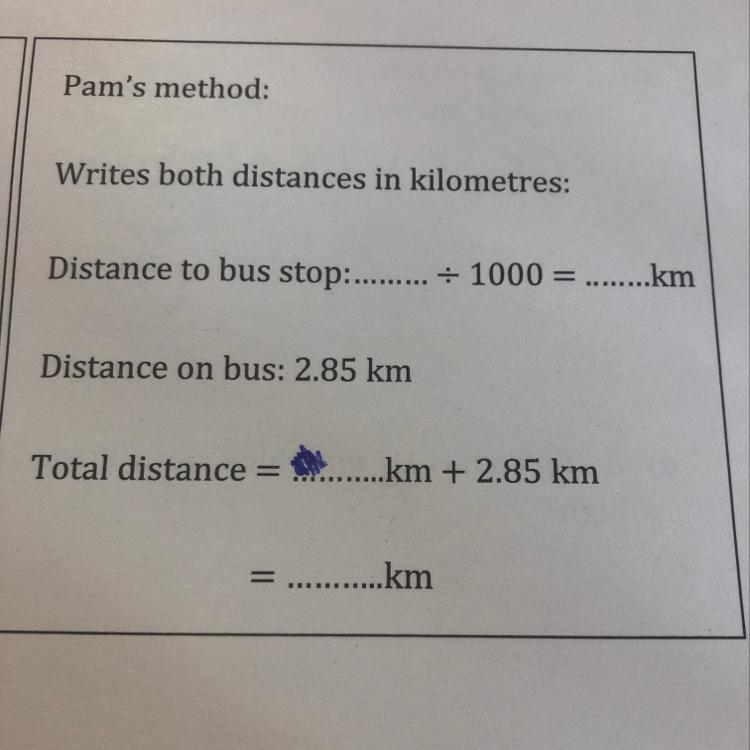 Pam is measuring the distance of her journey to school. The distance from her house-example-1