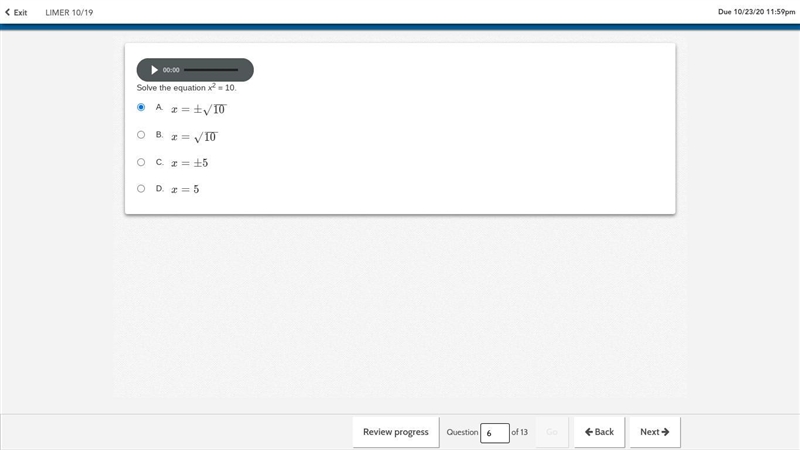 Solve the equation x² = 10.-example-1