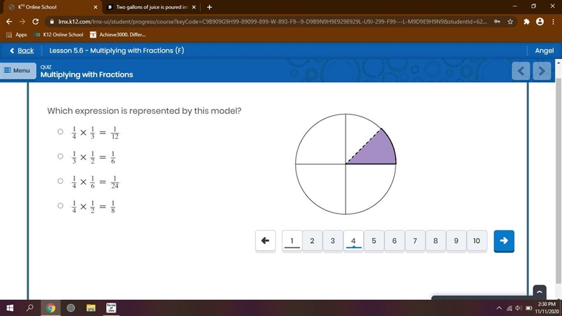 Which expression is represented by this model? 14×13=112 13×12=16 14×16=124 14×12=18-example-1