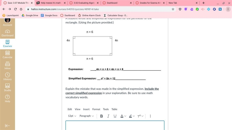 Plz help asap I need this for my test student wrote and simplified an expression for-example-1