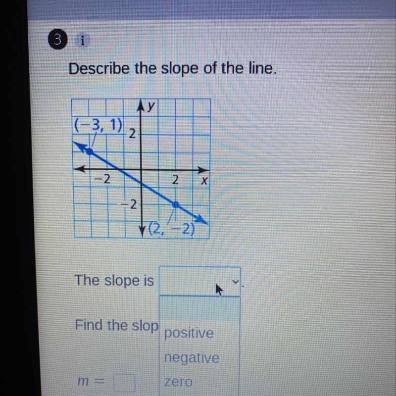 Describe the slope of the line. (last is undefined in the rectangle box)-example-1