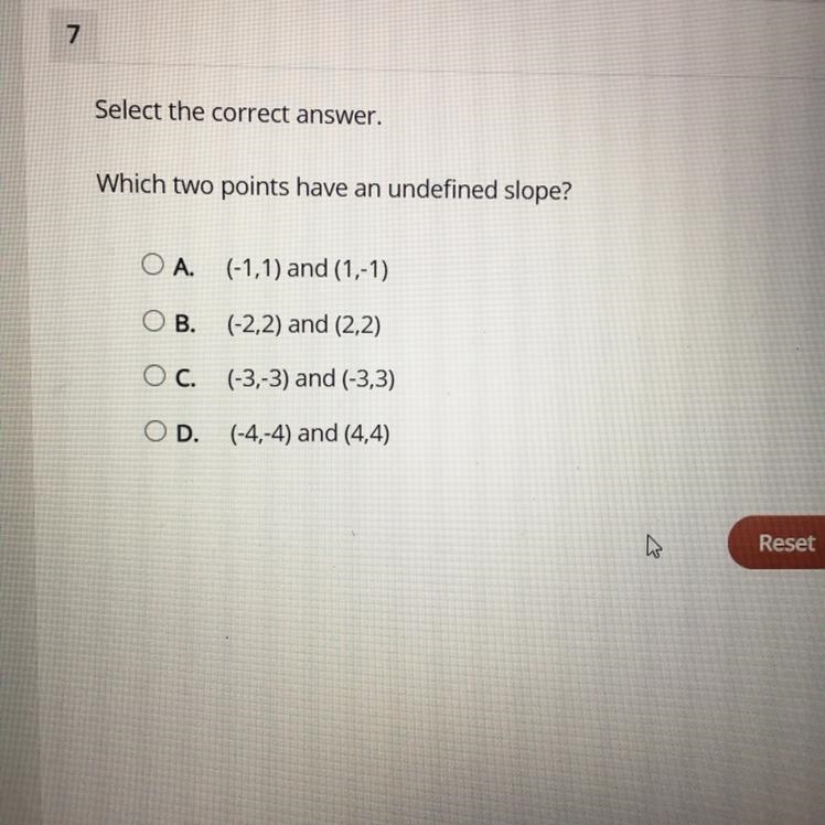 Which two points have an undefined slope-example-1