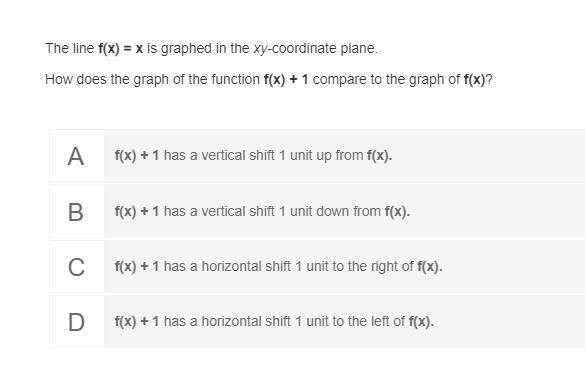 PLSS HURRY!!! The line f(x) = x is graphed in the xy-coordinate plane. How does the-example-1