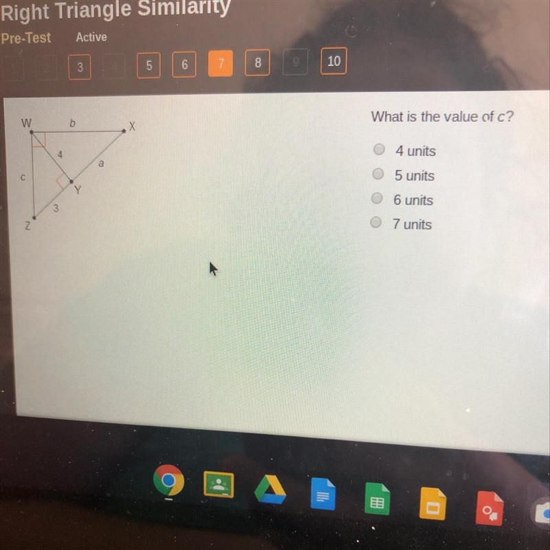 What is the value of c? 4units 5 units 6units 7 units-example-1