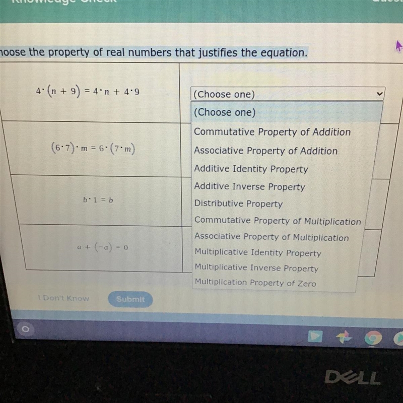 Choose the property of real numbers that justifies the equation. Look at the picture-example-1