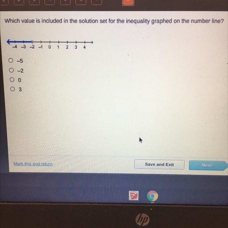 Which value is included in the situation set for the inequality graphed on the number-example-1