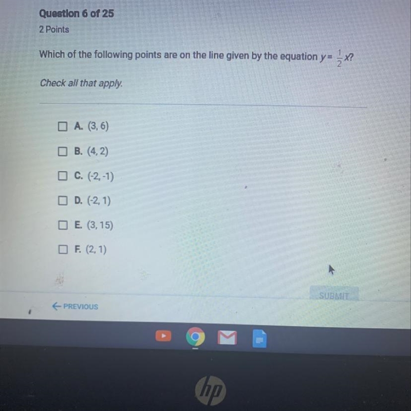 Which of the following points are on the line given by the equation y=1/2x-example-1