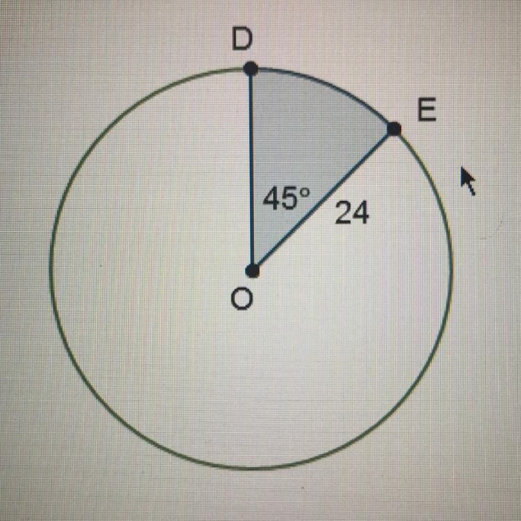 What is the area of the shaded sector? 24pi 45pi 72pi 576pi-example-1