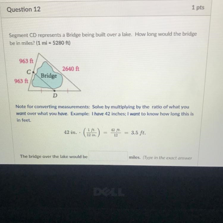 Question 12 Segment CD represents a Bridge being built over a lake. How long would-example-1