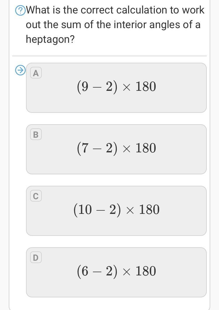 What is the correct calculation to work out the sum of the interior angles of a heptagon-example-1