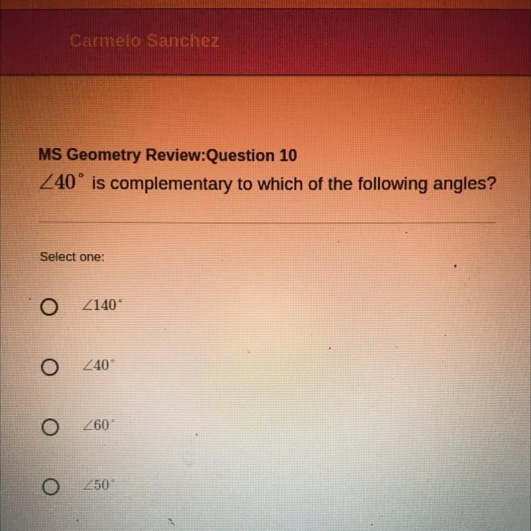 MS Geometry Review:Question 10 240° is complementary to which of the following angles-example-1