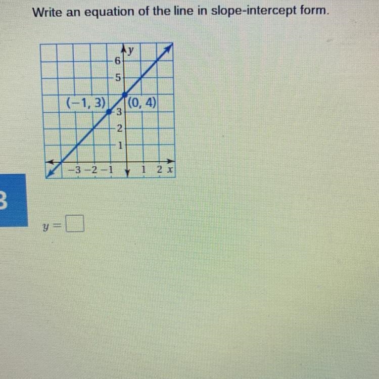 Write an equation of the line in slope-intercept form Y= ?-example-1