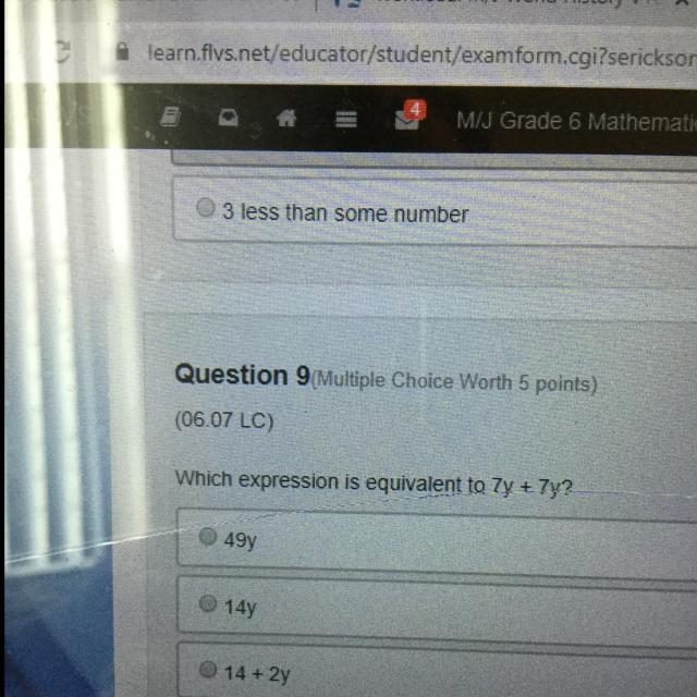 Which expressions is equivalent to 7y + 7y?-example-1