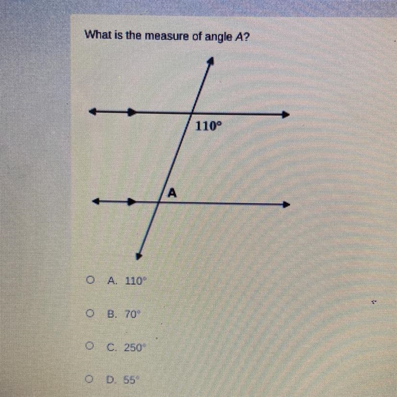 What is the measure of angle A?-example-1