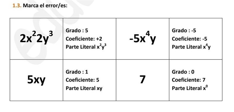 Mark the error / s es de moninomios​-example-1