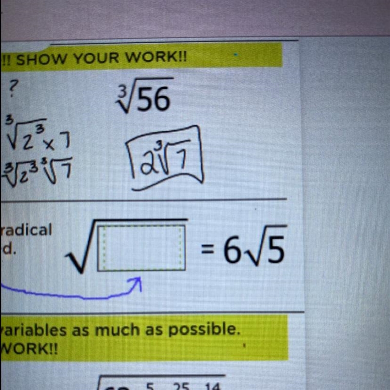 PLEASE HELP! - FILL IN THE BLANK TO THE RIGHT TO CREATE THE RADICAL THAT WOULD SIMPLIFY-example-1