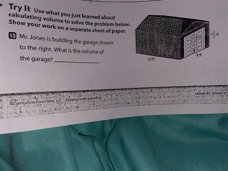 Mr.jones is building the garage shown to the right. What is the volume of the garage-example-1