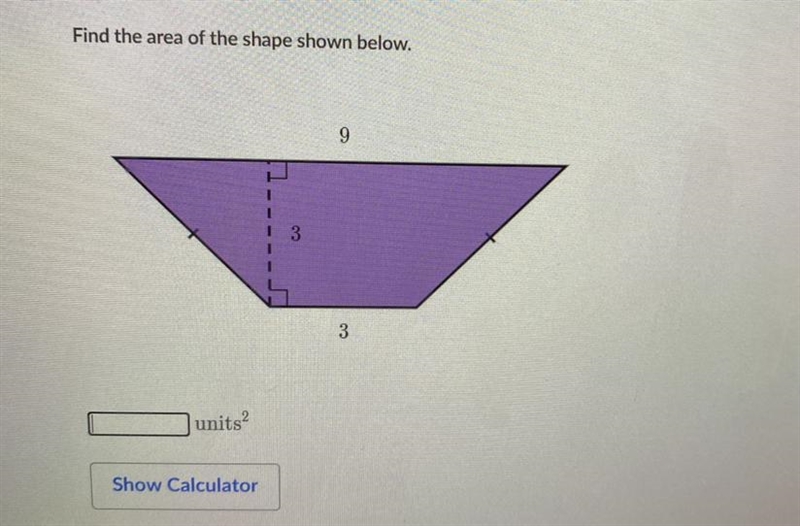 Find the area of the shape shown below. 9 3 3-example-1