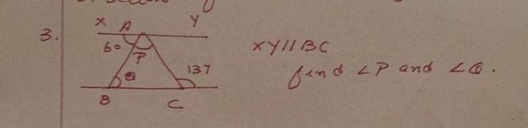 XY parallel to BC find angle P and angle Q-example-1