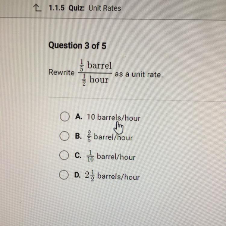 Rewrite barrel as a unit rate. hour-example-1