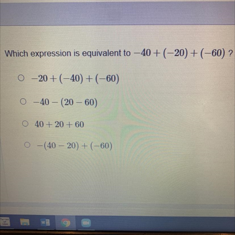 Which expression is equivalent to -40 + (-20) + (-60) ?-example-1