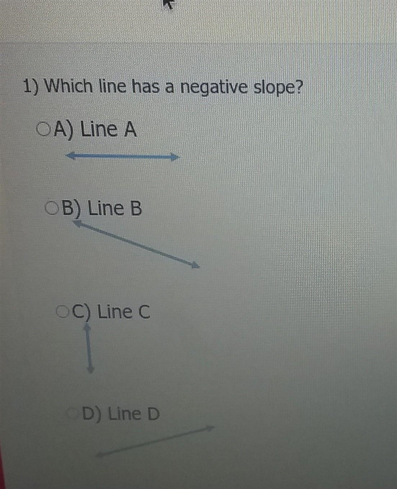 Which line has a negative slope?​-example-1