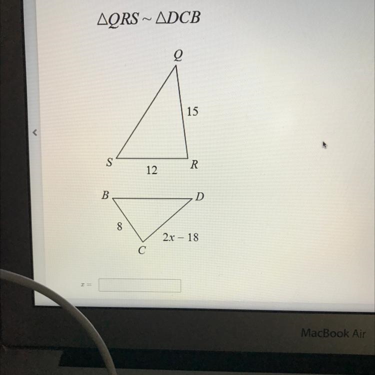 PLZZZ HELPPP THIS IS A TIMED TESTTT *look at the picture* the triangles are similar-example-1