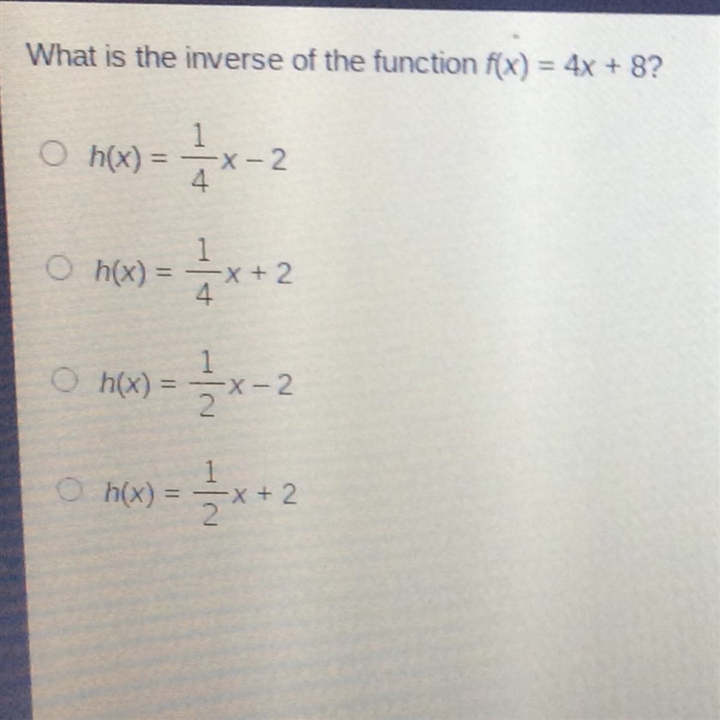 What is the inverse of the function f(x) = 4x + 8?-example-1