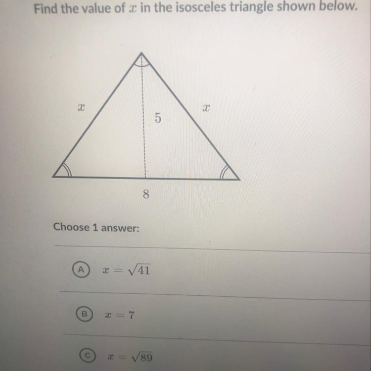 Find the value of a In the isosceles triangle shown below. 8-example-1